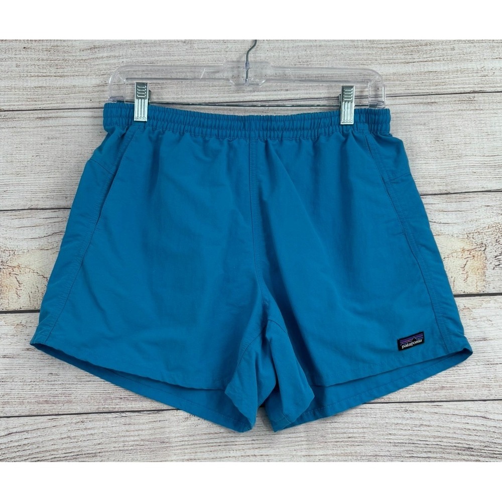 Patagonia Baggies Shorts Women Size M Blue Nylon Elastic Waist Pockets